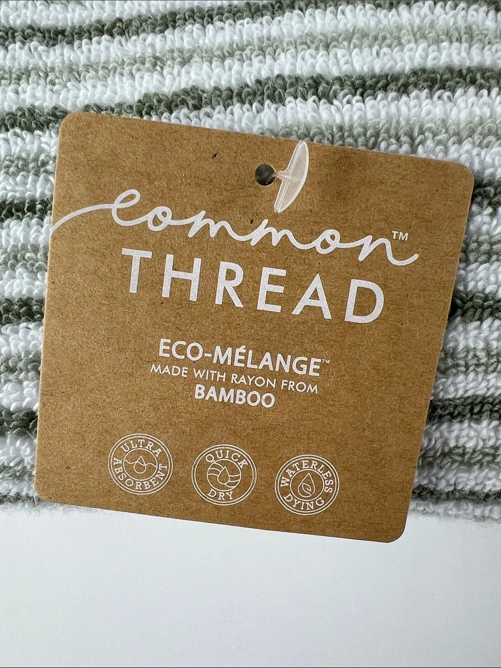 Common Thread Bamboo Bath Towels Eco-Melange Green White Stripe 2 Pc NEW